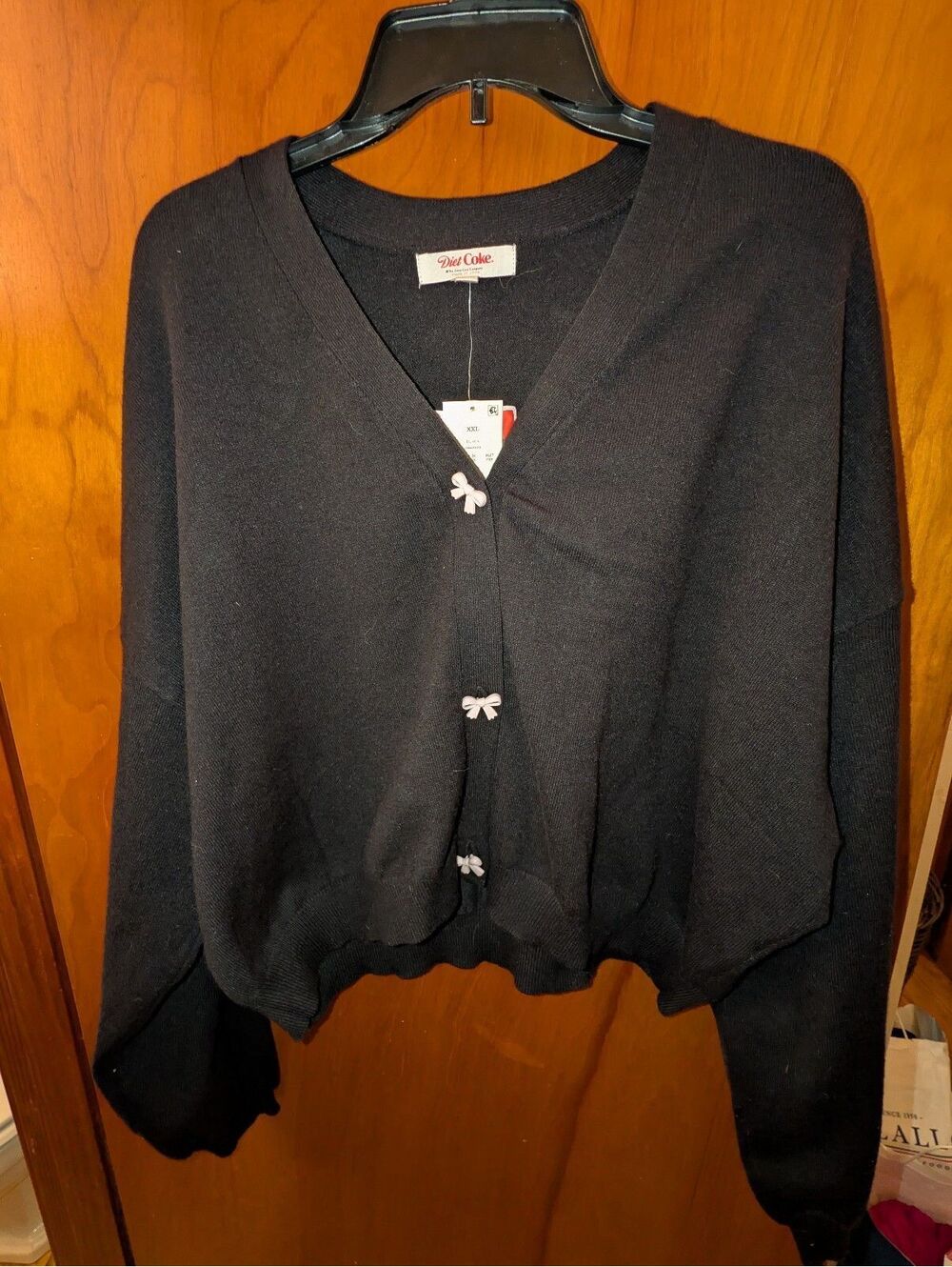 Diet Coke Girlie Women's Cropped LS Black Sweatshirt Bows Pink Size XXL NWT